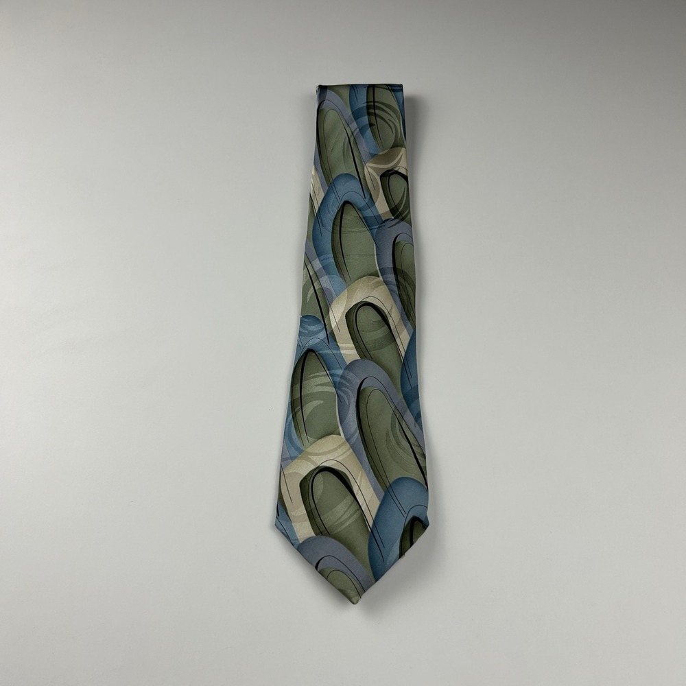 Vintage 2004 J. Garcia Northern Lights Green Blue Geometric‎ 100% Silk Tie China
